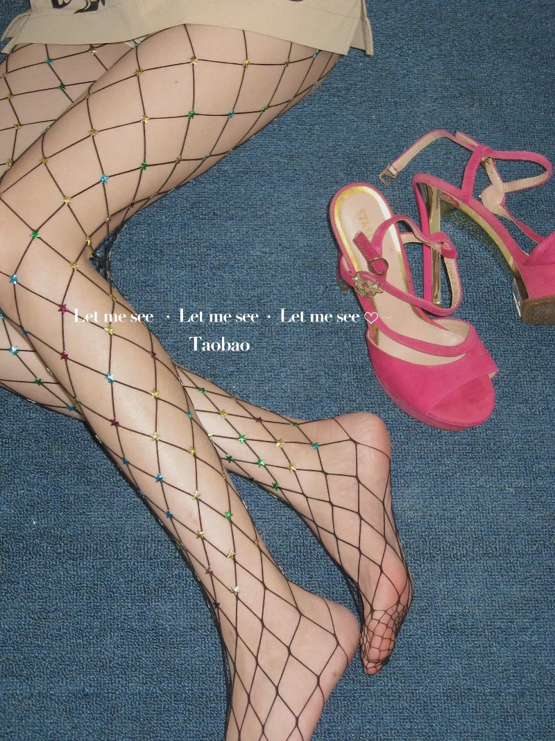 Japanese New Style Hot Girl Y2K Fishnet Stockings Star Rhinestone Fishnet Tights Subculture Unique Design Pantyhose Sexy Hosiery