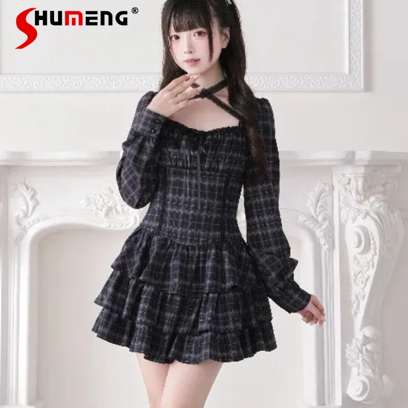 

Chic New Y2k Striped Plaid Dress Bow And Lace Design Vestidos Japanese Subculture Rojita Style Mass-Produced Slim-Fit Dresses