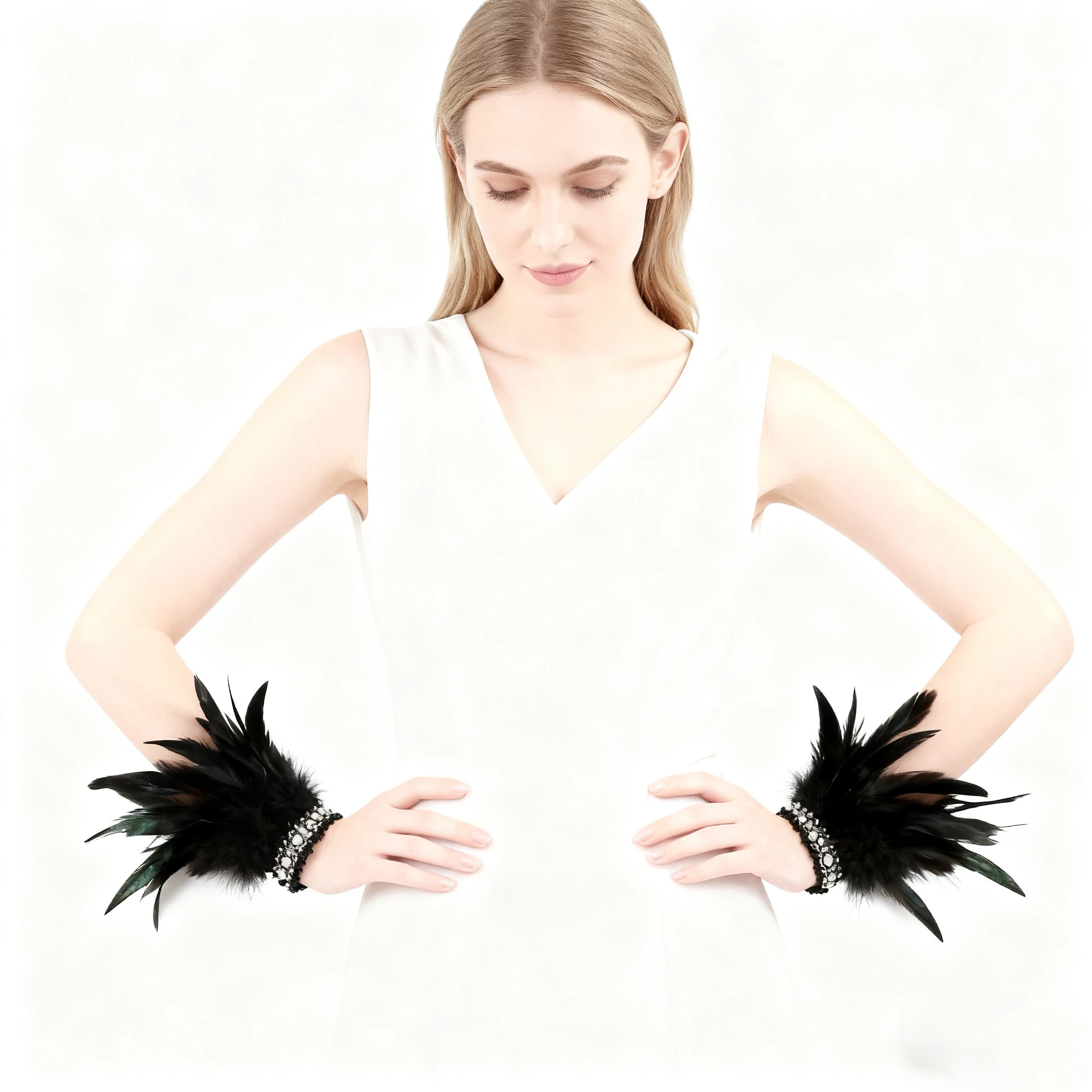 ブラックフェザーリストカフスレトロヴィンテージパンクゴシックフェザーカフス女性男性用ハロウィンパーティーゴスレイブコスチュームコスプレ小道具