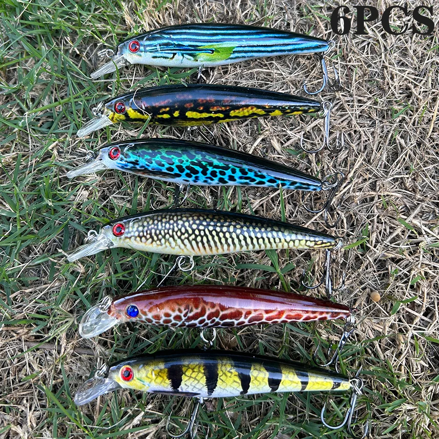 

6 шт., искусственные воблеры с жесткой приманкой для щуки, троллинга, 3d глаза, приманка для рыбы, джеркбейт, гольян, воблеры, набор рыболовных приманок, снасти