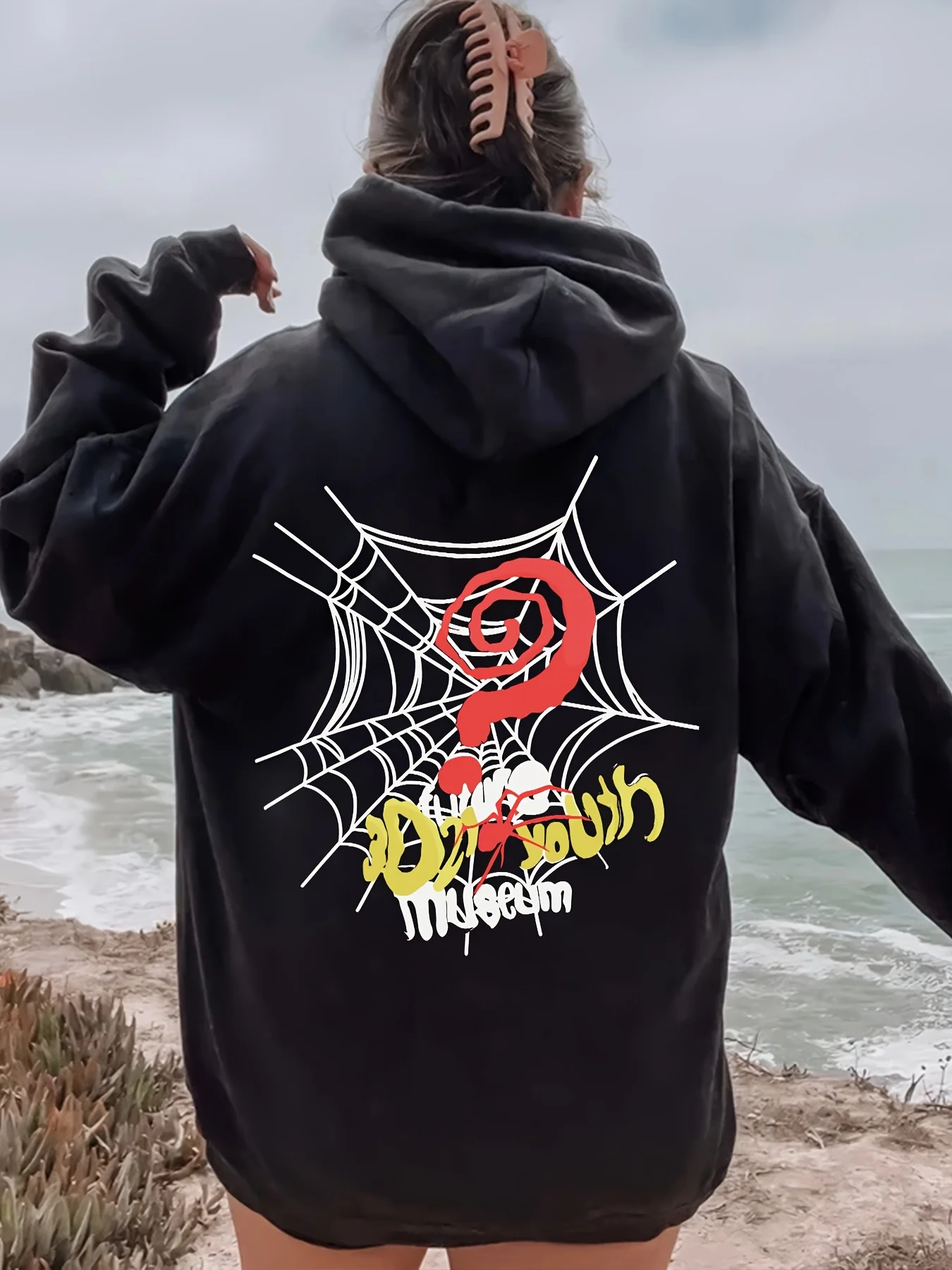 

Spider Web Letter Graphic Printing Autumn and Winter Cotton Hoodies for Men and Women Leisure Outdoor Street Sports Training