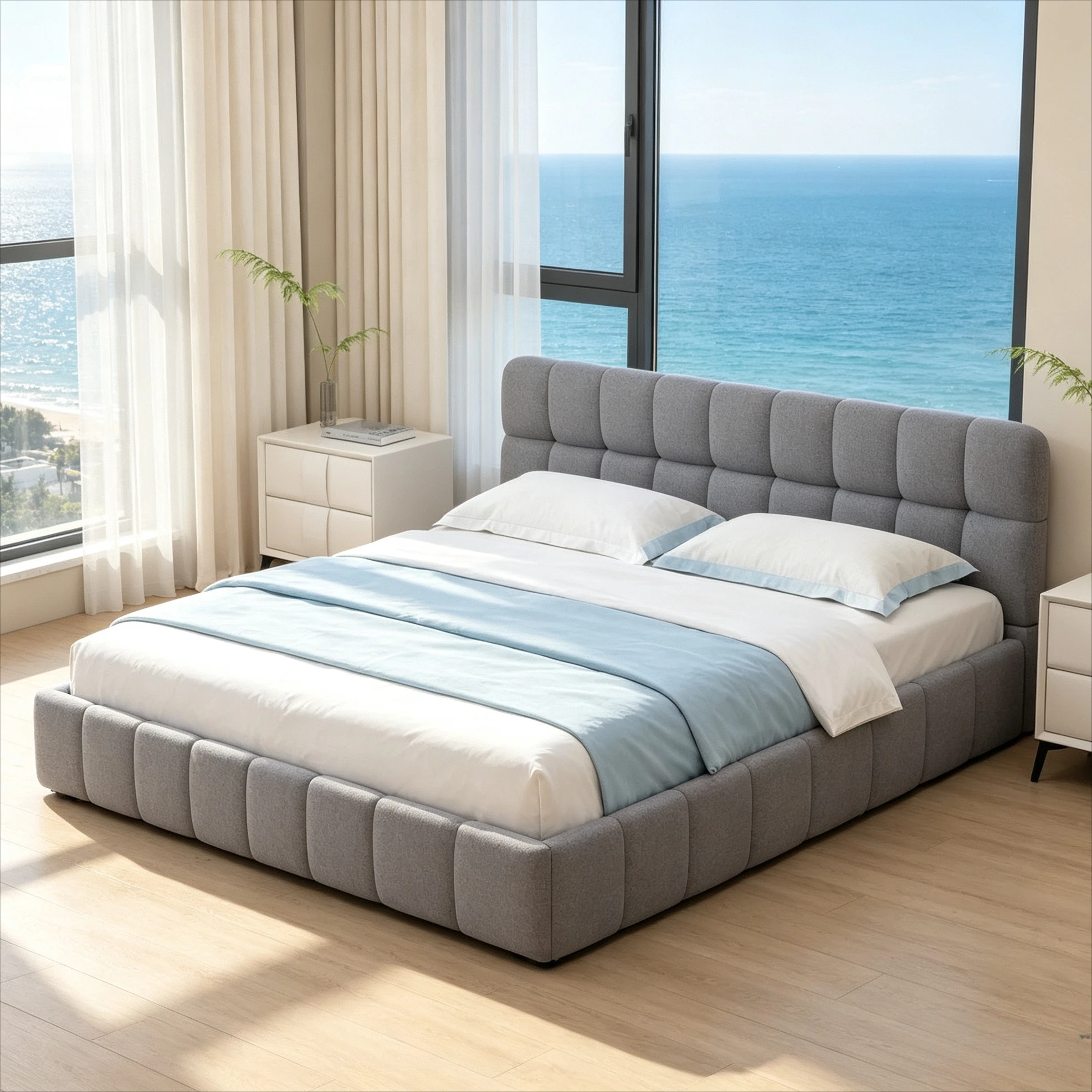 Lit double Rosahqnda, lit capitonné, lit pour adolescent, 140/160×200 cm, lin, avec sommier à lattes, design minimaliste moderne, convient aux chambres d'appartement et aux chambres d'amis, matelas non inclus.