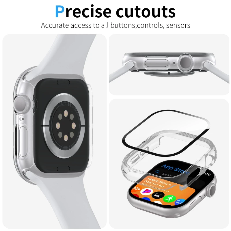 Tempered Glass+Case For Apple Watch 38 40mm 41mm 42mm 44mm 45mm 46mm Screen Protector Protective Cover iWatch 11 10 9 7 8 6 SE 5 view 5