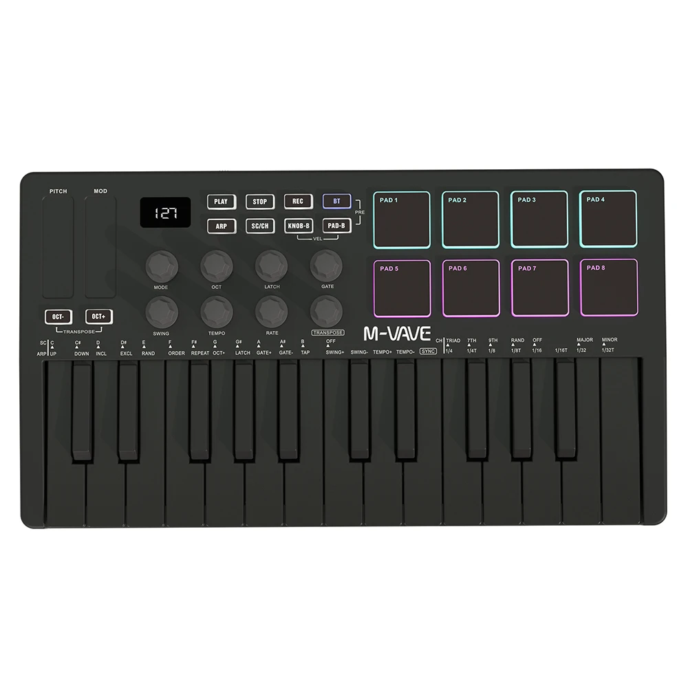 SMK 25 MIDI Keyboard Controller With 8 RGB Drum Pads Control Console With Software Included Chord Performance Controller Pad