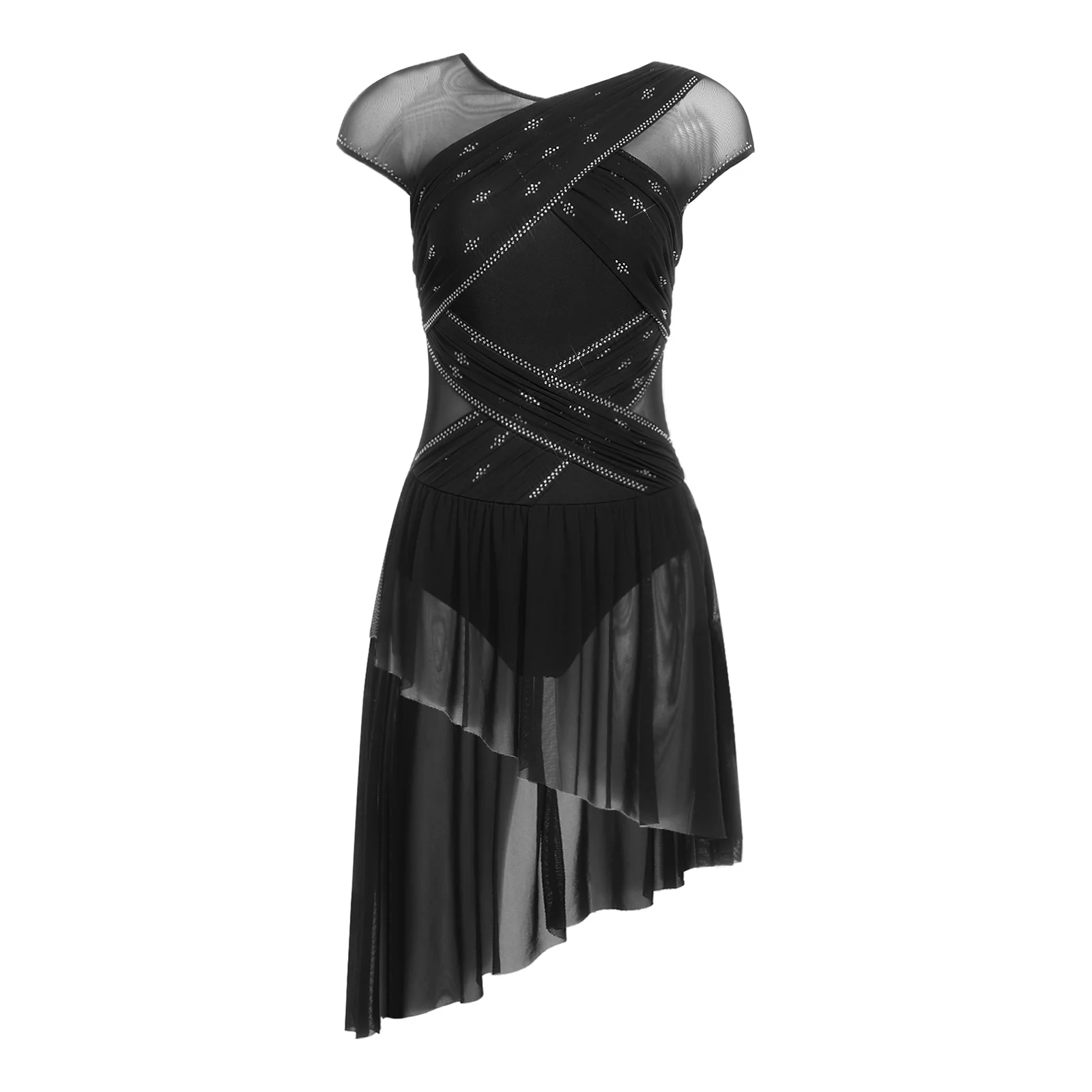 النساء الجمباز الفني الشكل التزلج الباليه الغنائي الرقص ثياب فستان الراين Ruched يوتار الباليه جيرسي فساتين