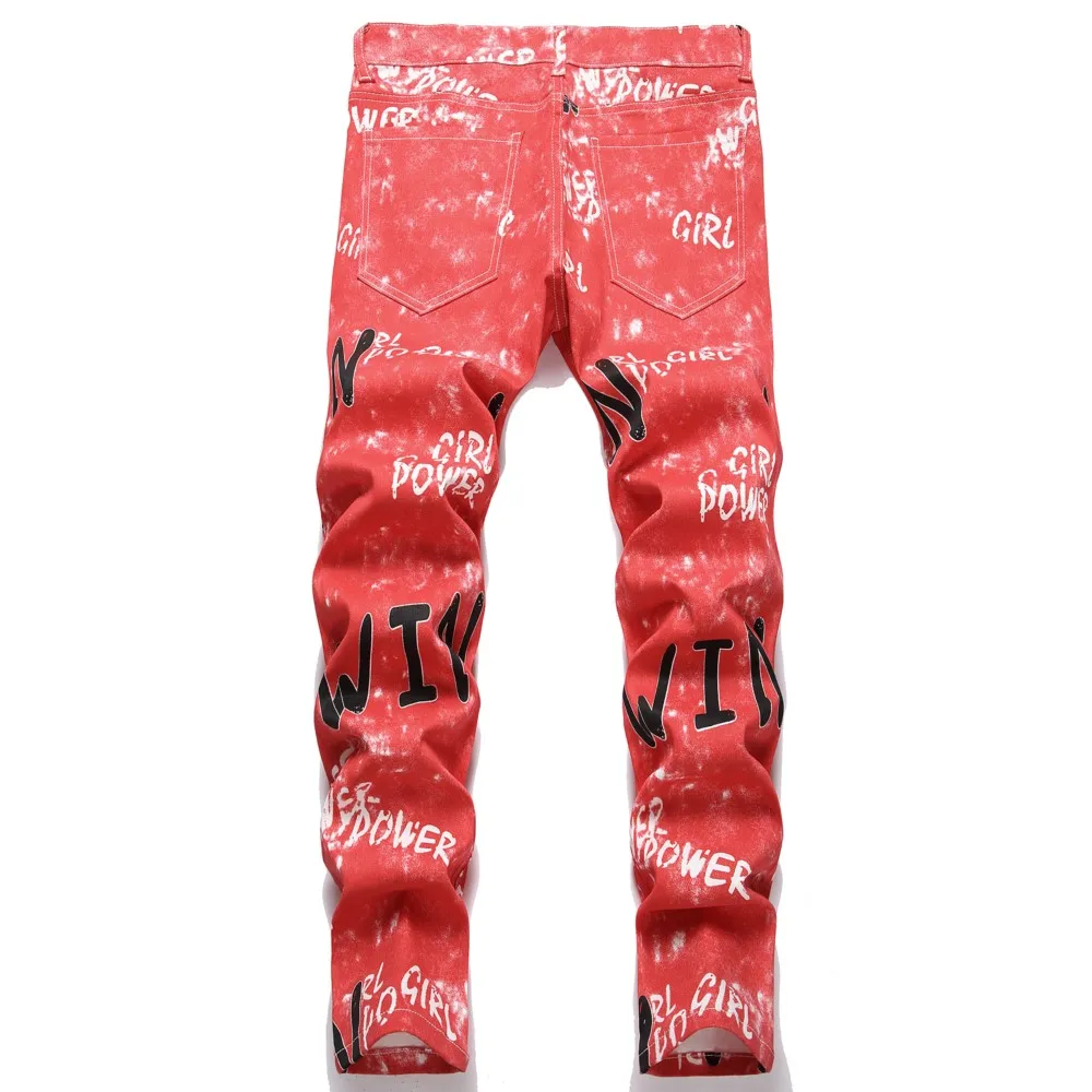 Pantalones vaqueros de alta calidad para hombre, Jeans rectos con letras estampadas, color amarillo, rojo y verde, moda diaria, tendencia de garabatos, High Street