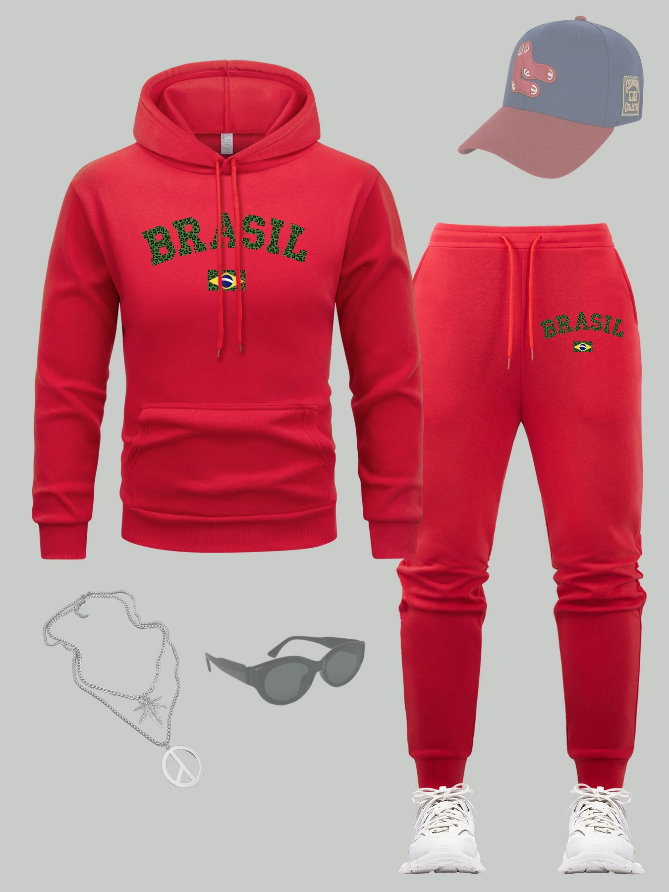 

Brasil City Letter Printing Hoodie Set Autumn Loose Sweatpants Fleece Fashion Pullover Comfortable Casual Sportswear Sets