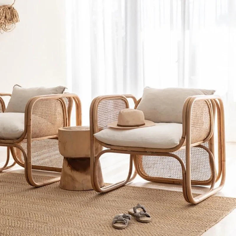 Japanese Rattan Sofa Combination Indonesian Outdoor Homestay Style Balcony Rattan Chair Single Sofa Armrest Leisure Chair