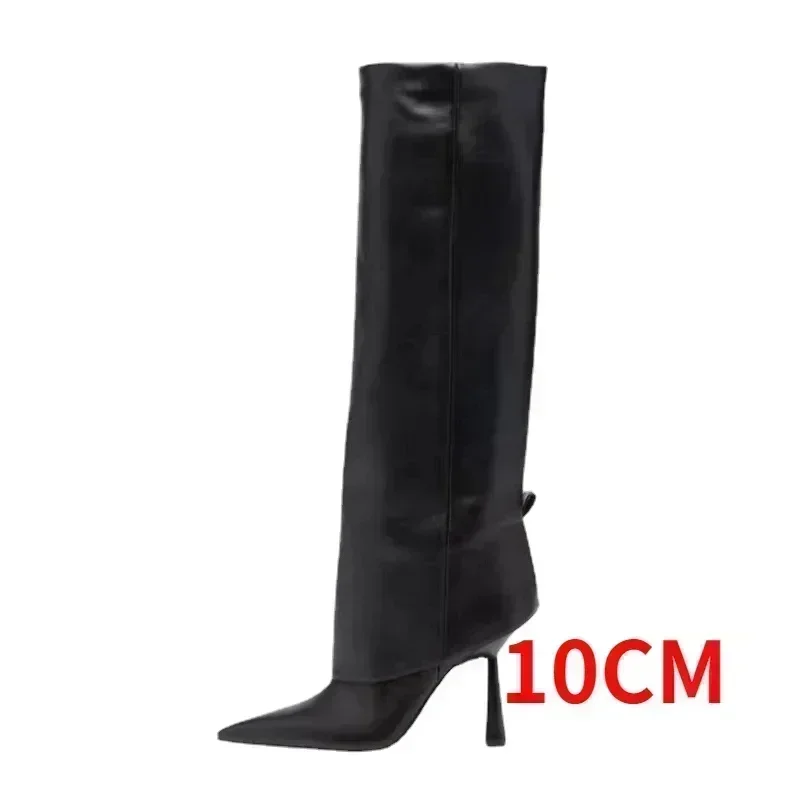 2024 Autumn Winter New Fashion Minimalist Knee Boots for Women Europe America Pointed Slip-on High Heels Big Size Shoes 43 44