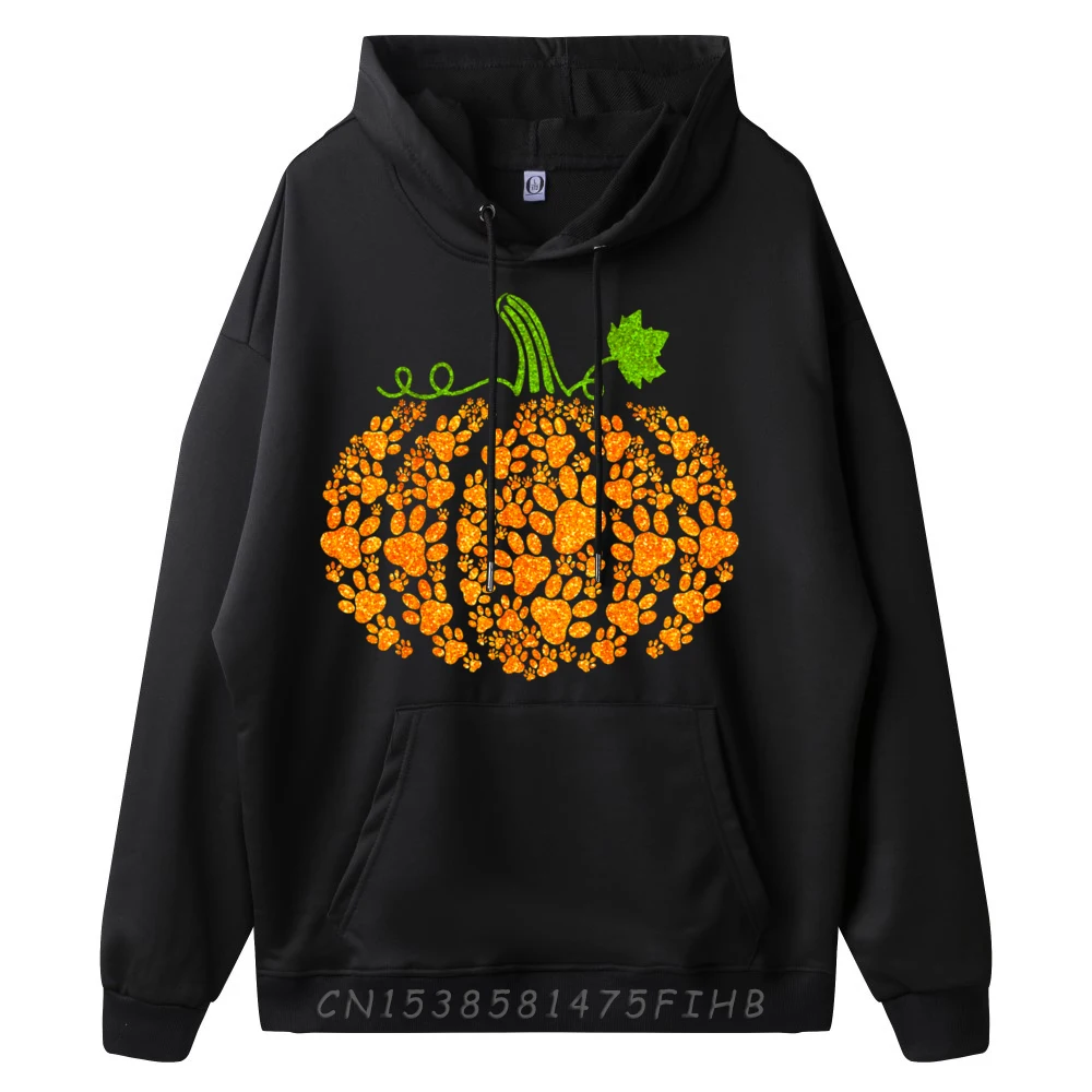 Cute Autumn Fall Pumpkin Dog Cat Paw Print Halloween Camisetas Women Vintage Sweatshirts Hip Hop