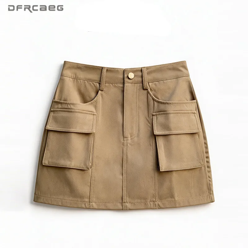 European Style  Spring Summer Cargos A-Line Skirt With Pocket New Fashion Workwear High-waisted Pink Short Pencil Skirts