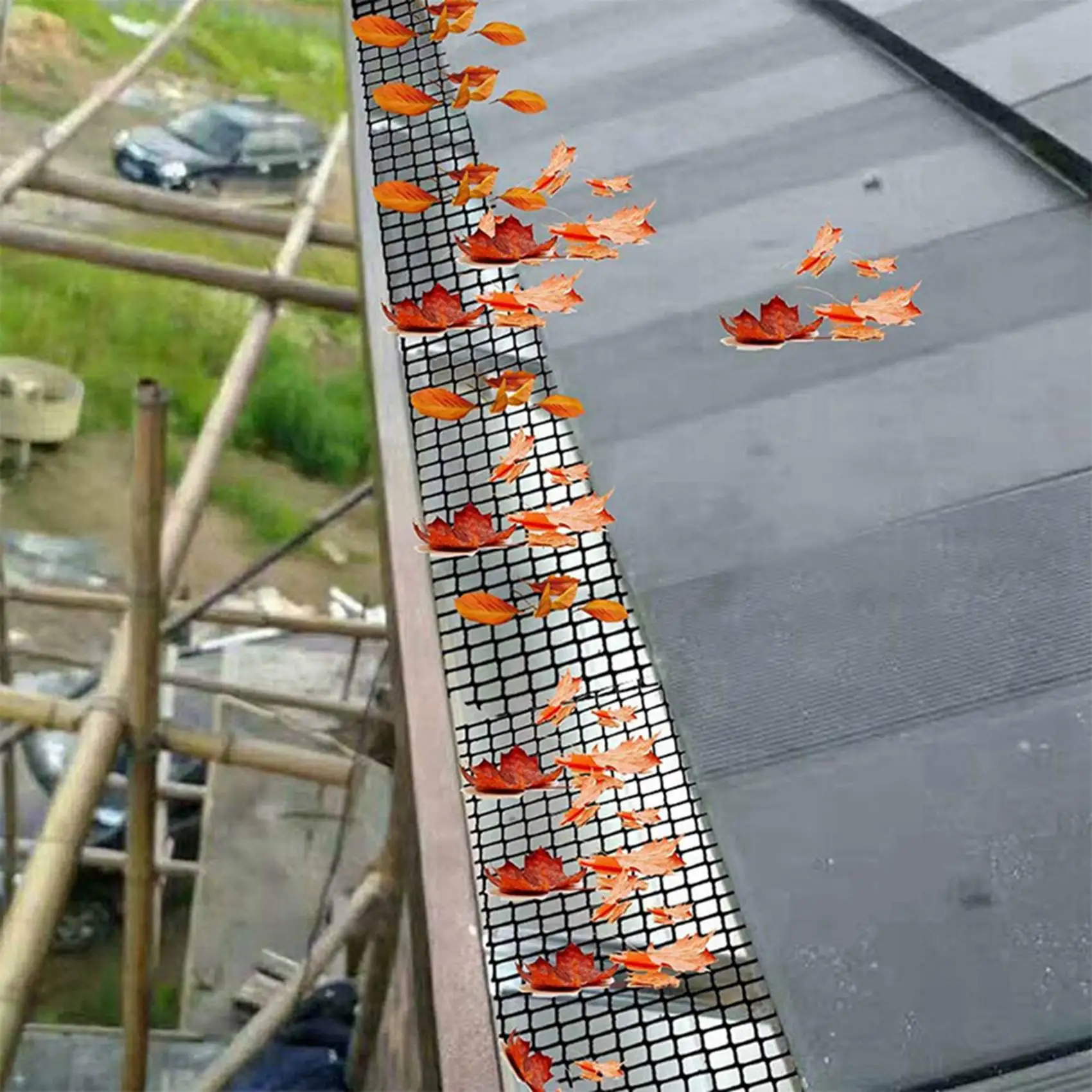 HLZS-2X Mesh Gutter Guard Leaf Protection Mat Guttering Block Leaves Prevent Clogging Garden Protection Net
