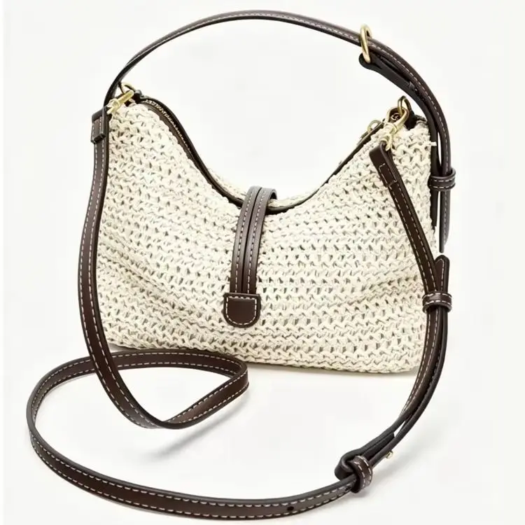 Straw Woven Crescent Bag French Style Small 25cm Crochet Hobo Bag Summer Beach Travel Shoulder Crossbody Bag For Women Mini - view 6