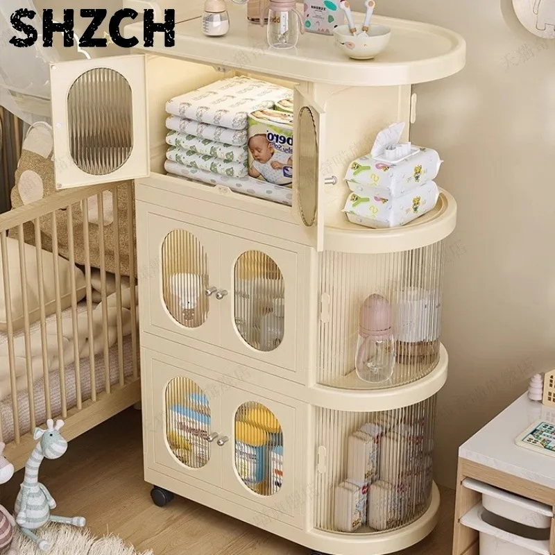Multi-layer Baby Feeding Station Large Capacity Baby Supplies Storage Rack Rolling Storage Cart Home Dustproof Debris Organizer