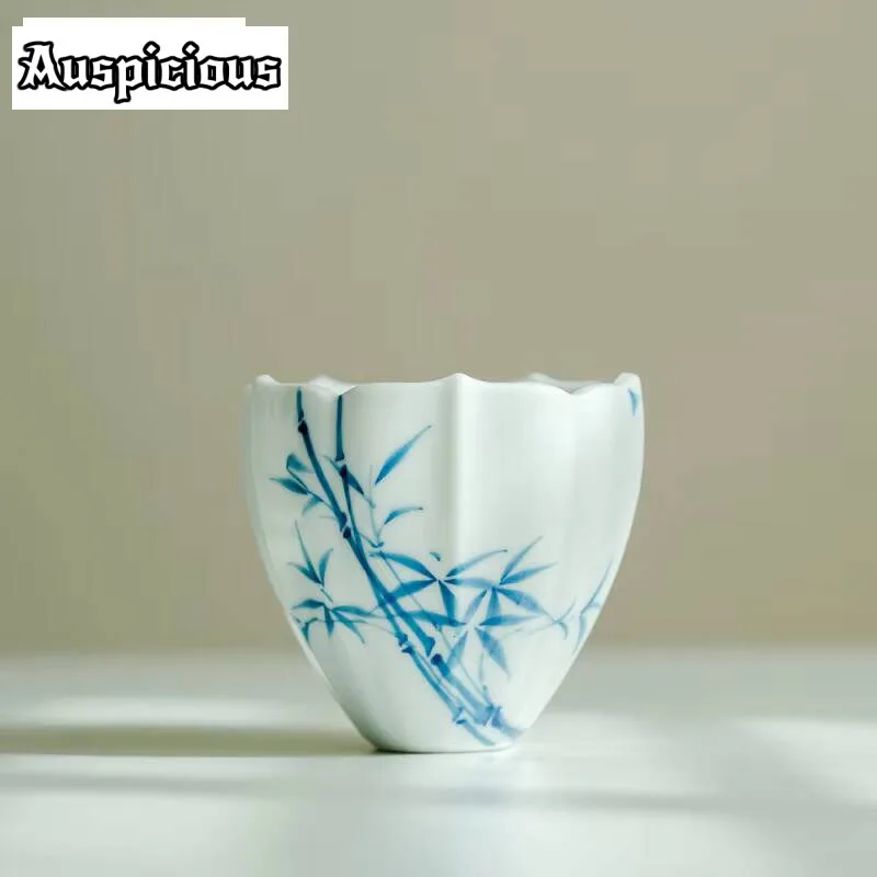 

2pc/set Pure Hand-painted Blue Bamboo Art Teacup Zen Goblet Personal Lady-specific Master Cup Small Tea Cup Kung Fu Teaware 90ml