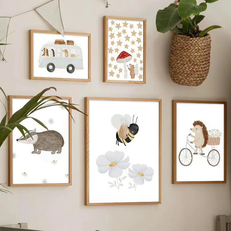 

Cute Bohemian Animal Poster Hedgehog Balloon Light Colour Canvas Painting Children's Room Kindergarten Early Education Wall Art