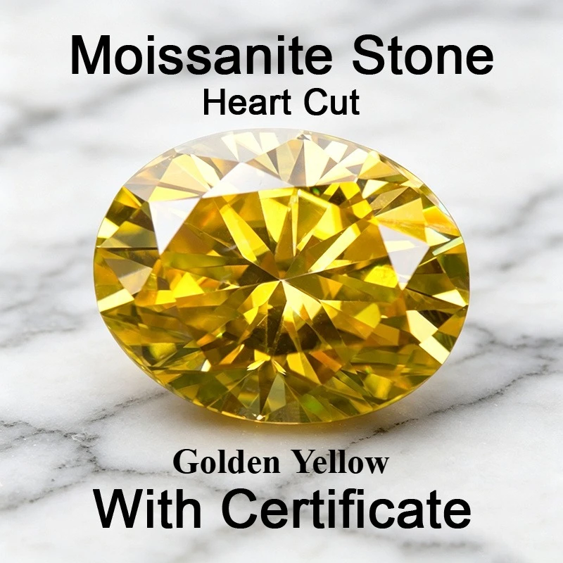 Moissanite Stone Oval Cut Golden Yellow Charms Gemstone for DIY Jewelry Making Materials Pass Diamond Tester with Certificate