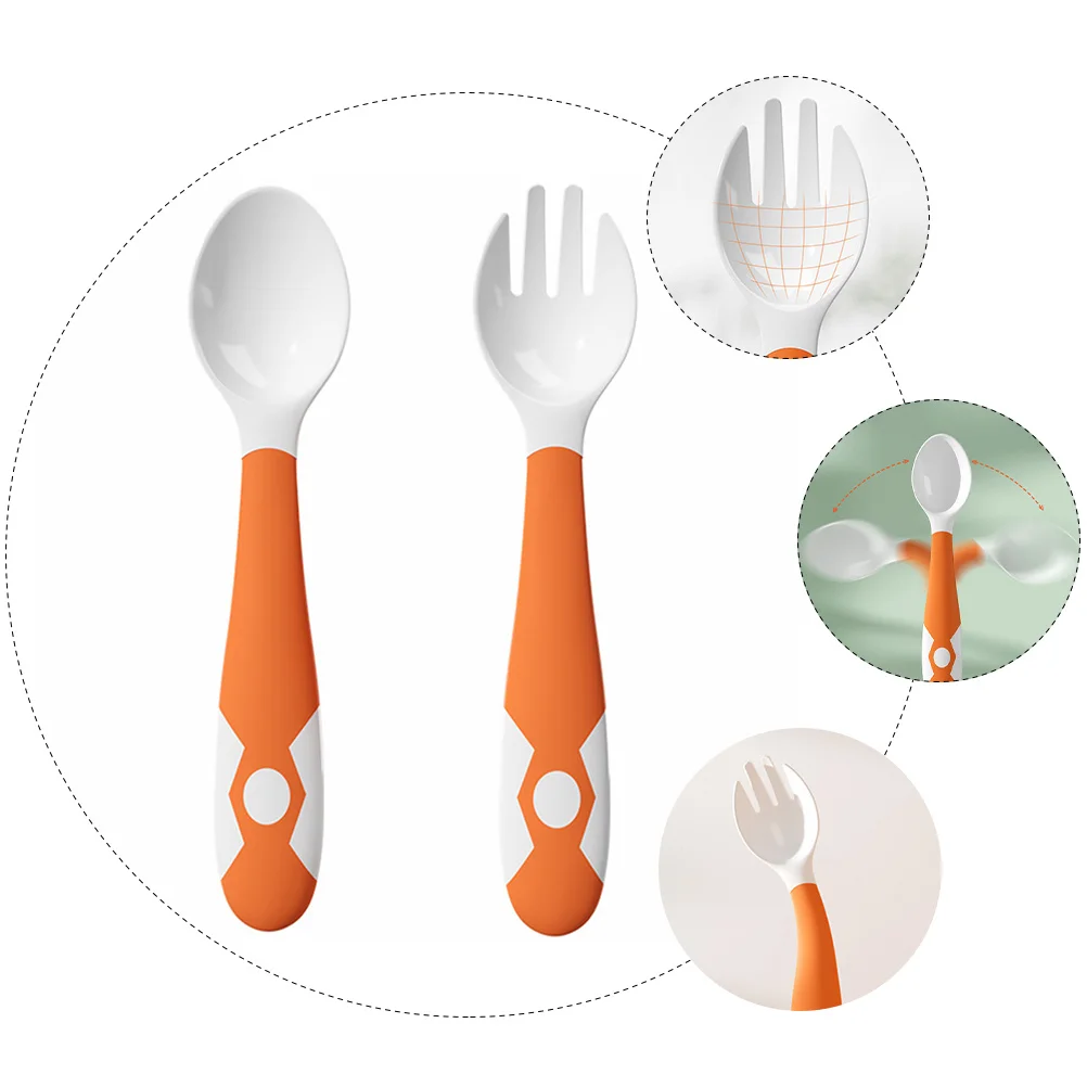 

1Set Baby Eating Supplies Fork Spoon Set Durable Safe Comfortable Hold Develop Grasp Training Hand Eye Coordination Orange