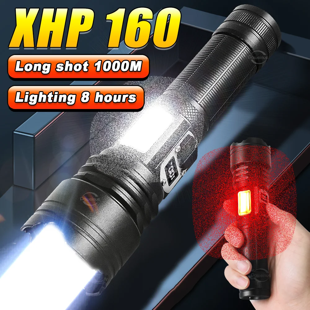 

XHP160 High Power LED Flashlight Zoom Rechargeable Waterproof Flashlight Outdoor Work Light Fishing Lantern Tactical