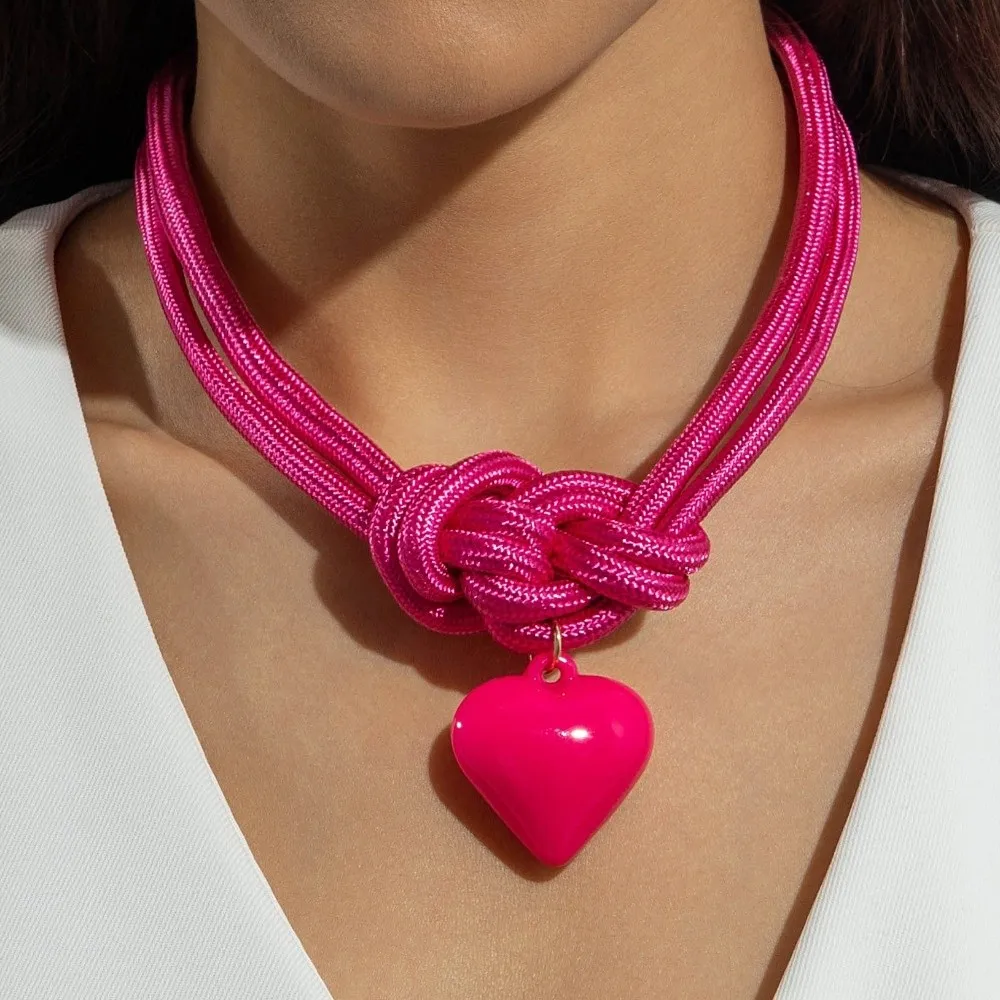 Exaggerated Bow Pearl Knotted Design Necklace Leaves Starfish Scallops Trendy Drawstring Pendant Colorful Chunky