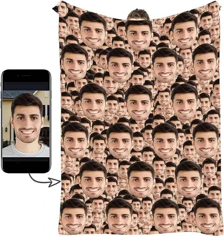 Custom Photo , Personalized Faces All Over , Funny Face Super Soft Plush Blanket for Couch, Bed, Sofa