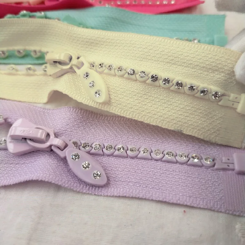 4# 60cm Rhinestone Zipper A-class Lightning Shiny diamond Zippers Open-End For Sewing DIY Jacket bag Coat Handicrafts Accessoris