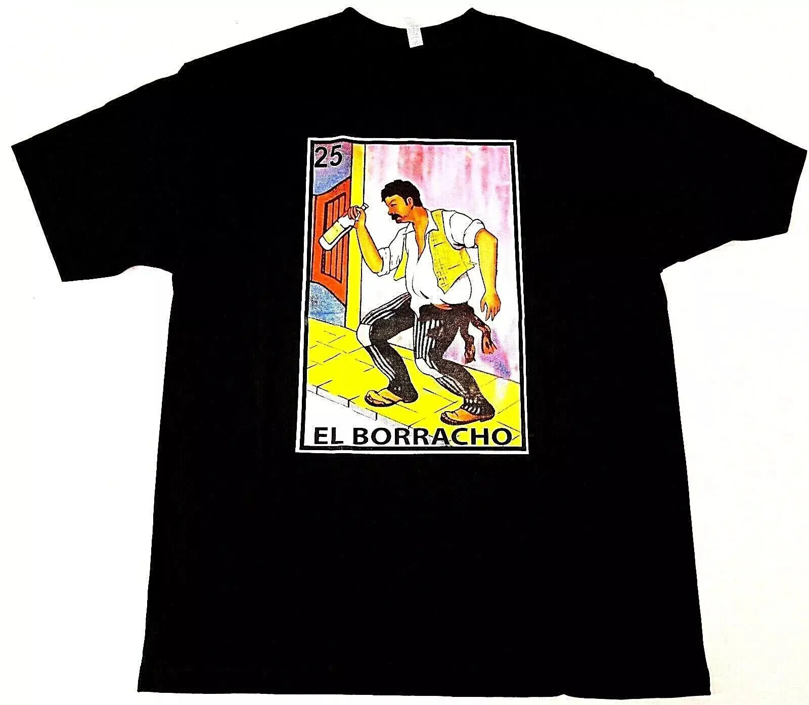 

EL BORRACHO T-shirt Loteria Mexican Card Game Men's 100% Cotton Tee Black New