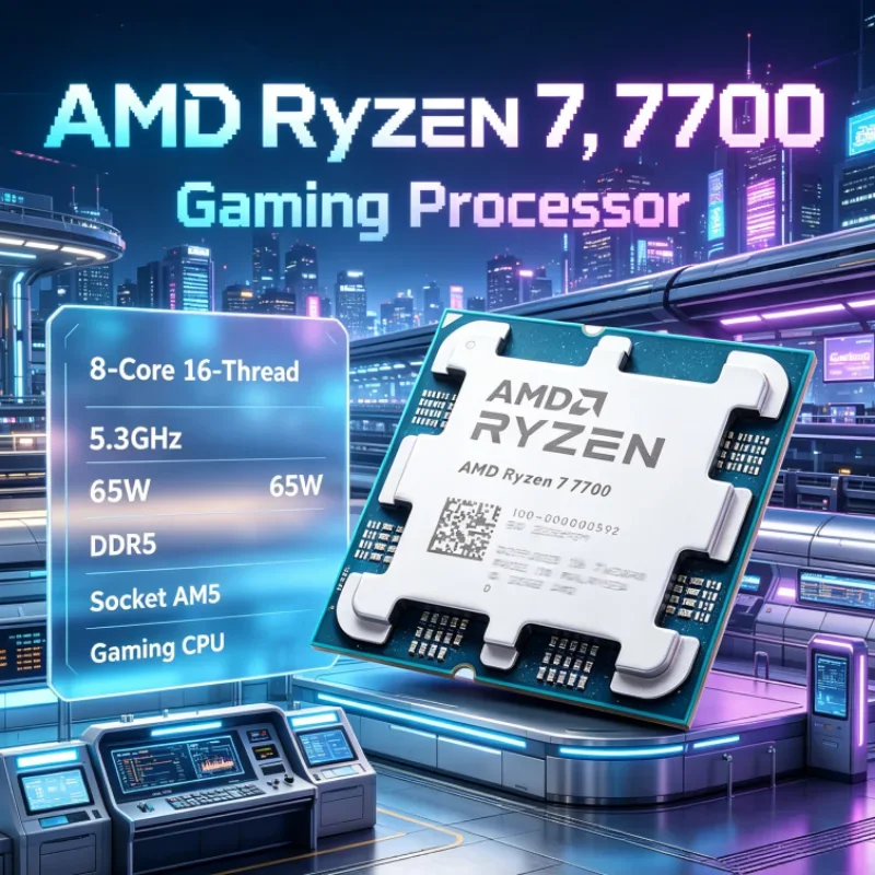 Ryzen 7 7700 AMD Socket AM5 Processor 5.3GHz 8-Core 16-Thread 65W 5nm 32M L3 DDR5 Without Cooler Type-C