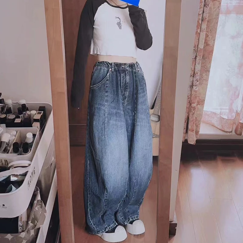 إبر السراويل واسعة الساق الرجال النساء الدهون Waed الدنيم الجينز اليابانية Sle فانوس Waed الأزرق الجينز السراويل غير رسمية