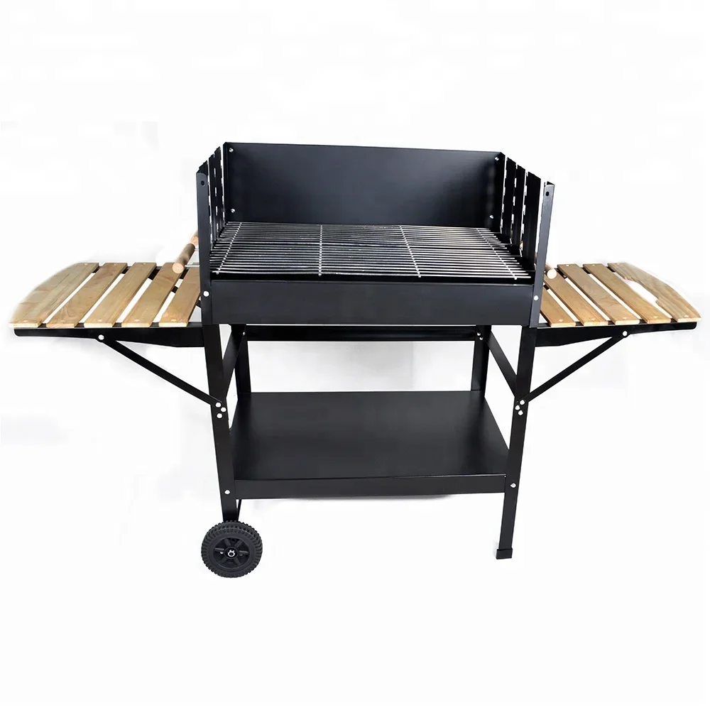 China Manufacturer Adjustable Cooking Height Large Trolley Bbq Grill Black Charcoal Barbecue Grill