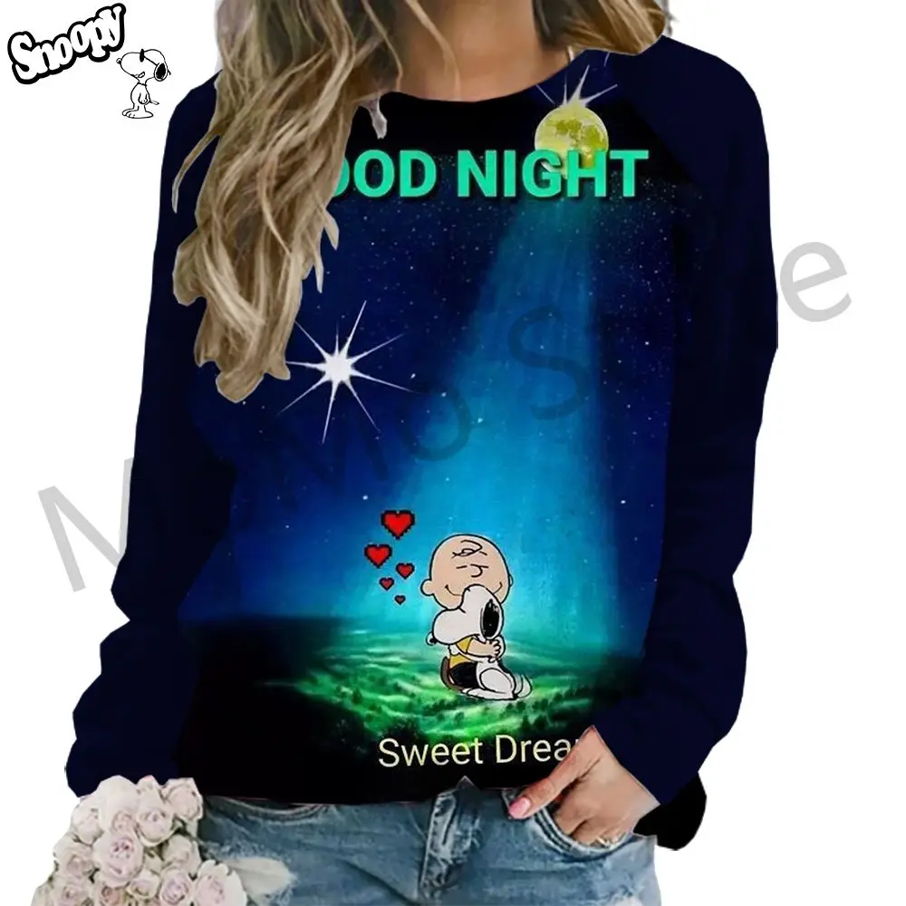 Women's Long Sleeve Sweatshirts Snoopy O Neck Pullovers Lovely Fashion Kawaii Clothes Y2k Streetwear 3D Print S-3XL Party New