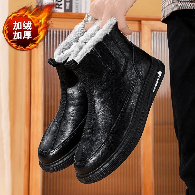 

High Quality Winter Warm Men's Boots Designer Soft-soled Casual Cotton Shoes for Men Fashion Wool Ankle Boots Male Cowboy Boots