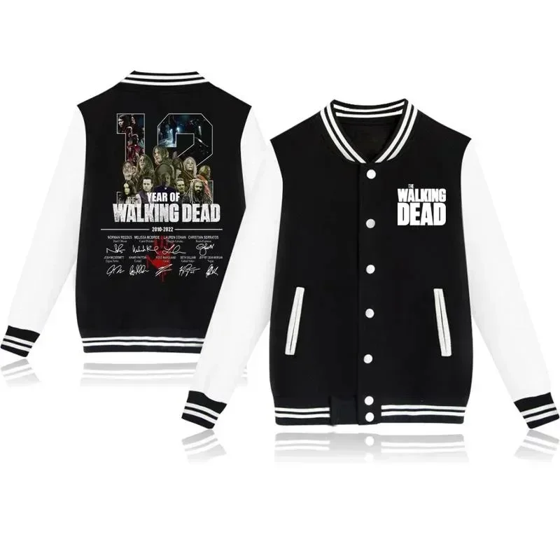 2024-new-fashion-the-walking-dead-2010-2022-thanks-memories-baseball-jacket-men's-and-women's-classic-button-baseball-jacket