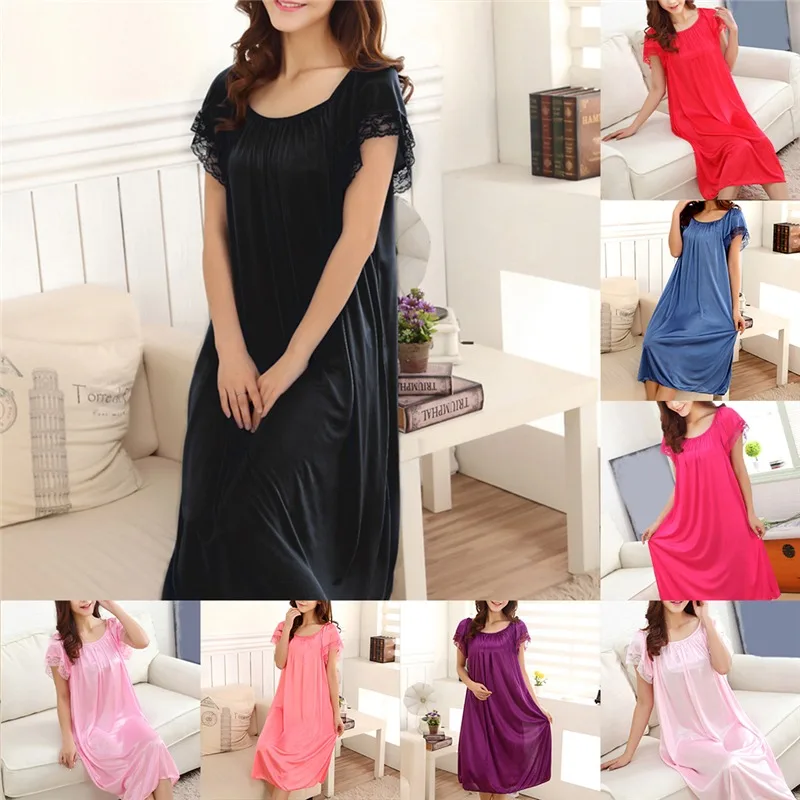 Comfortable Summer Sleeping Skirt Ice Silk Plus Large Size Long Skirts Light Women Sleeping Skirt Short Sleeve Extended Widened