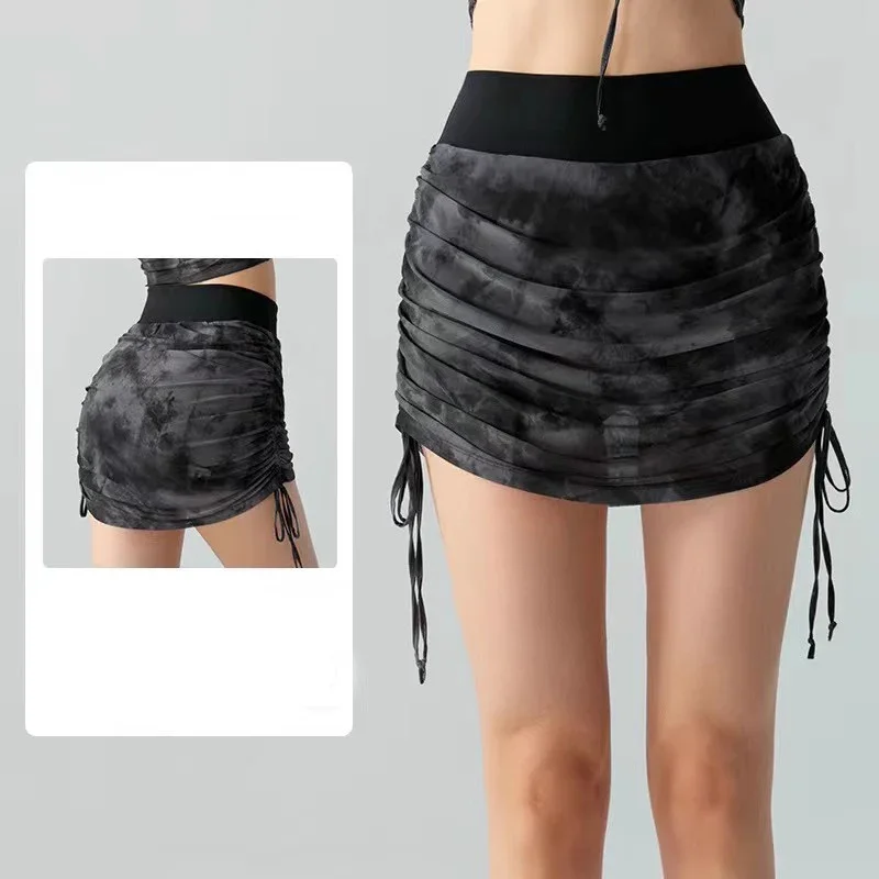 Sexy Mesh Gym Shorts For Women Tie-Dye 2 in 1 Tennis Pant Skirt Yoga Sports Shorts Skirts Fitness Skirt Running Cycling Shorts