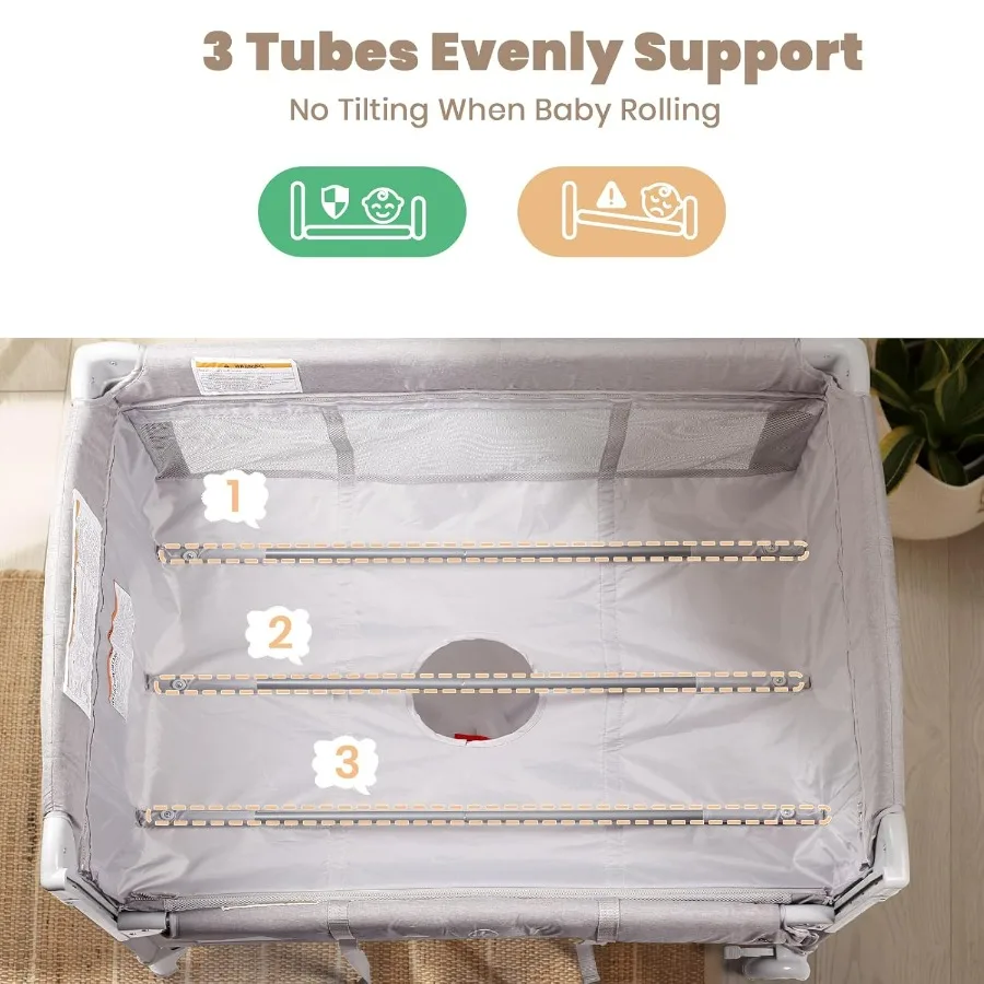 سرير أطفال بجانب السرير، 4 في 1 سرير محمول بجانب السرير مع مرتبة، مبدل الحفاضات، سلة تخزين، صندوق موسيقى، حقيبة حمل، F