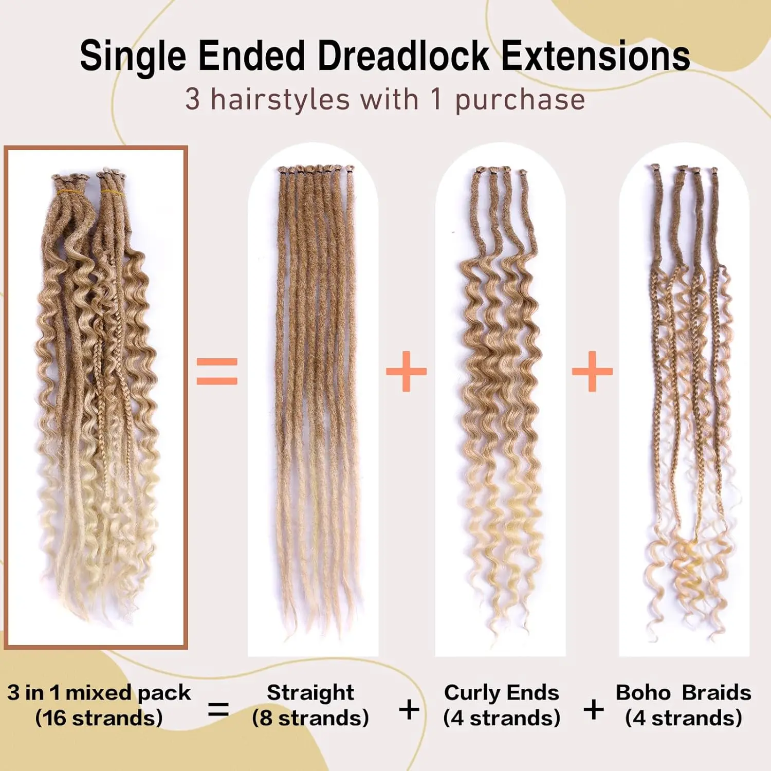 24 Inch Synthetic 16Strands/Lot SE Dreadlocs Braids Hair Extensions, 3 In 1 Mixed Hippie Style Single End Dreadslocks for Women image 4