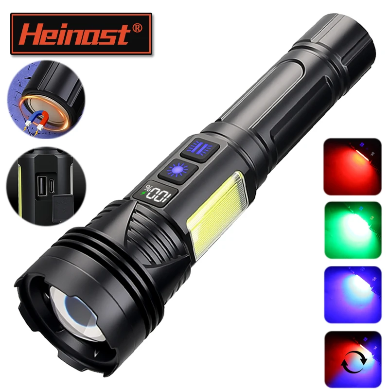 

Мощный светодиодный ручной фонарь с USB-зарядкой, тактический зум-фонарь, многофункциональный уличный фонарь с 11 режимами, магнитный рабочий фонарь