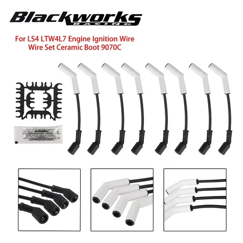 Imagen 1 del producto Juego de cables extremos 9070C, 8 Uds., Kit de arranque de cable de bujía de silicona para motores GM LS/LT Gen LS2 LS3 LS4 LS7, reparación de piezas de automóvil