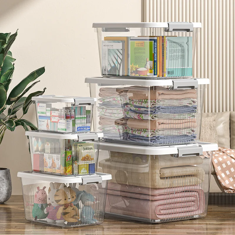 

Large Plastic Storage Box Transparent Clothing Organizer Home Use Storage Box for Clothes Clear Bin for Household Items