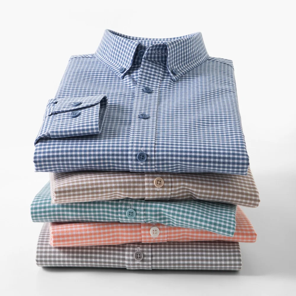 Men's Slim-Fit Stripe Oxford Cotton Shirt Long Sleeves Casual Breathable Fabric Exquisite Craftsmanship