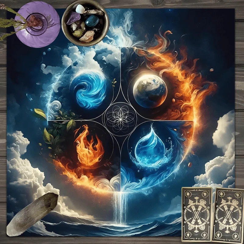 1pc Elemental Harmony Sacred Square Altar Cloth Mystical Witchy Tablecloth Card Spread Reading Cloth Table Mat Decor Reading