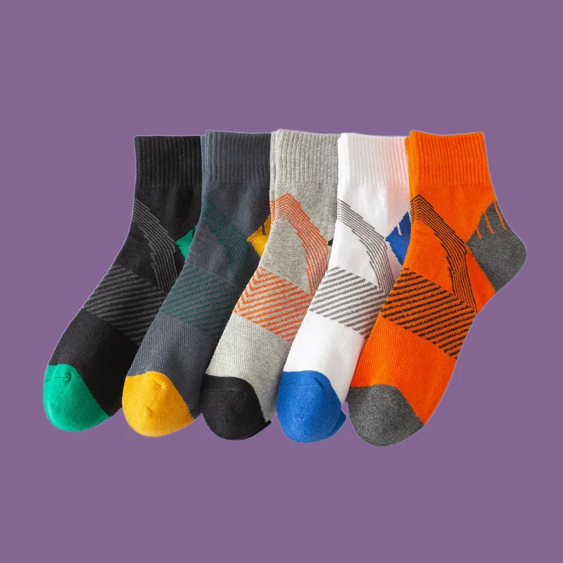 

5/10 Pairs Men's Med Tube Fashion Cotton Sports Socks High Quality Cotton Foot Square Socks Wholesale Basketball Sports Socks