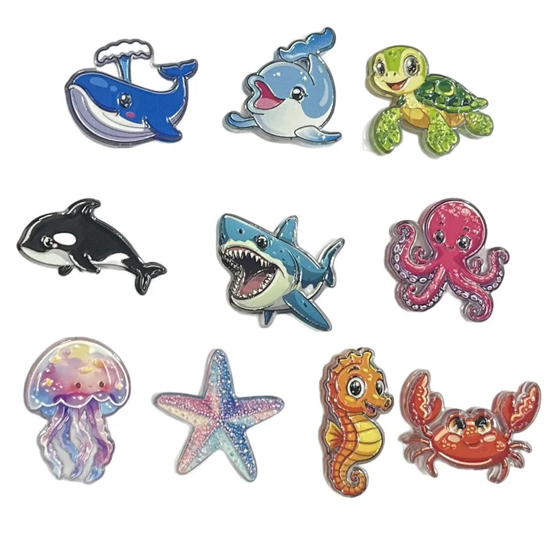 

50pcs/lot color pattern print animals cartoon Shark dolphin sea turtle shape acrylic beads diy jewelry garment hair accessory