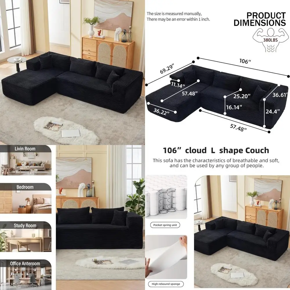 L-образный секционный диван с откидной спинкой и высокопрочной пеной, сборка не требуется, модульный угловой диван для удобных сидений