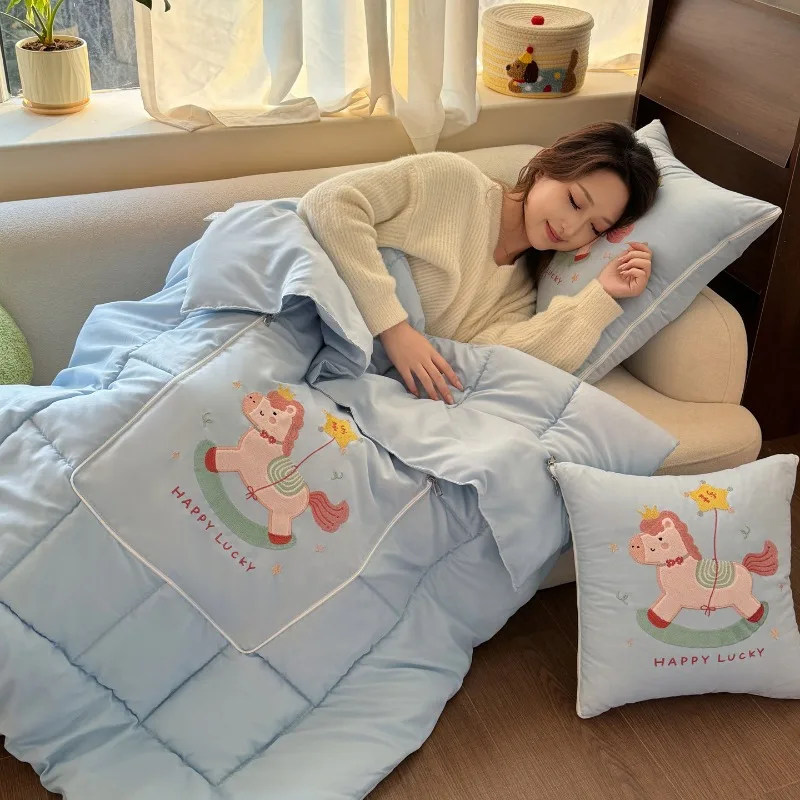 Lightweight 2 in 1 Pillow Blanket Warm Foldable Multifunction Cushion for Sofa Bedroom Outdoor Travel Nap Use