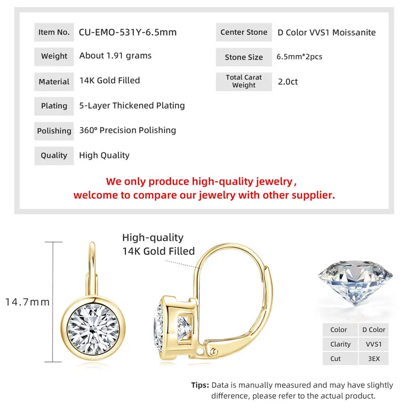 Lnkry 5MM/6.5MM/8MM Moissanit-Creolen 14k Goldgefüllte Funkelnde Labor-Diamant-Hebelverschluss-Ohrringe für Frauen Geschenk – Detail 7
