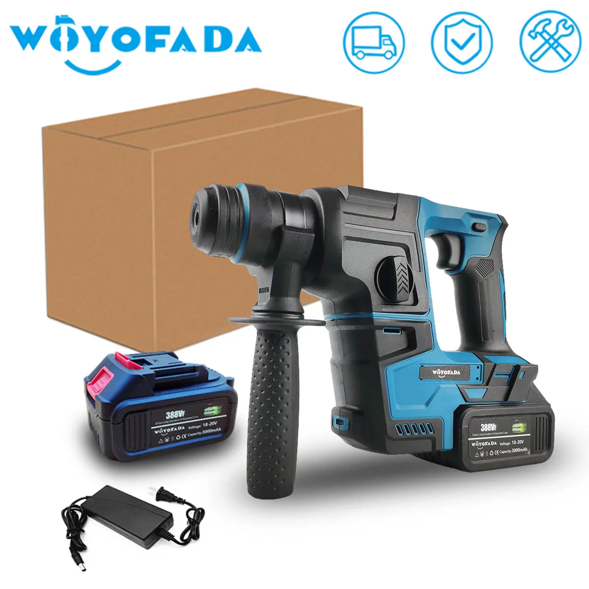 WOYOFADA Brushless Electric Hammer Drill Multifunctional Rotary Cordless Rechargeable Power Tools For Makita 18V Battery