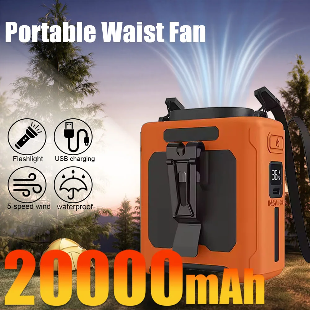 Waist Clip Fan Portable Mini Hanging Neck Fan USB Rechargeable Fan Small Outdoor Camping Waist Fan with Power Bank LED Light