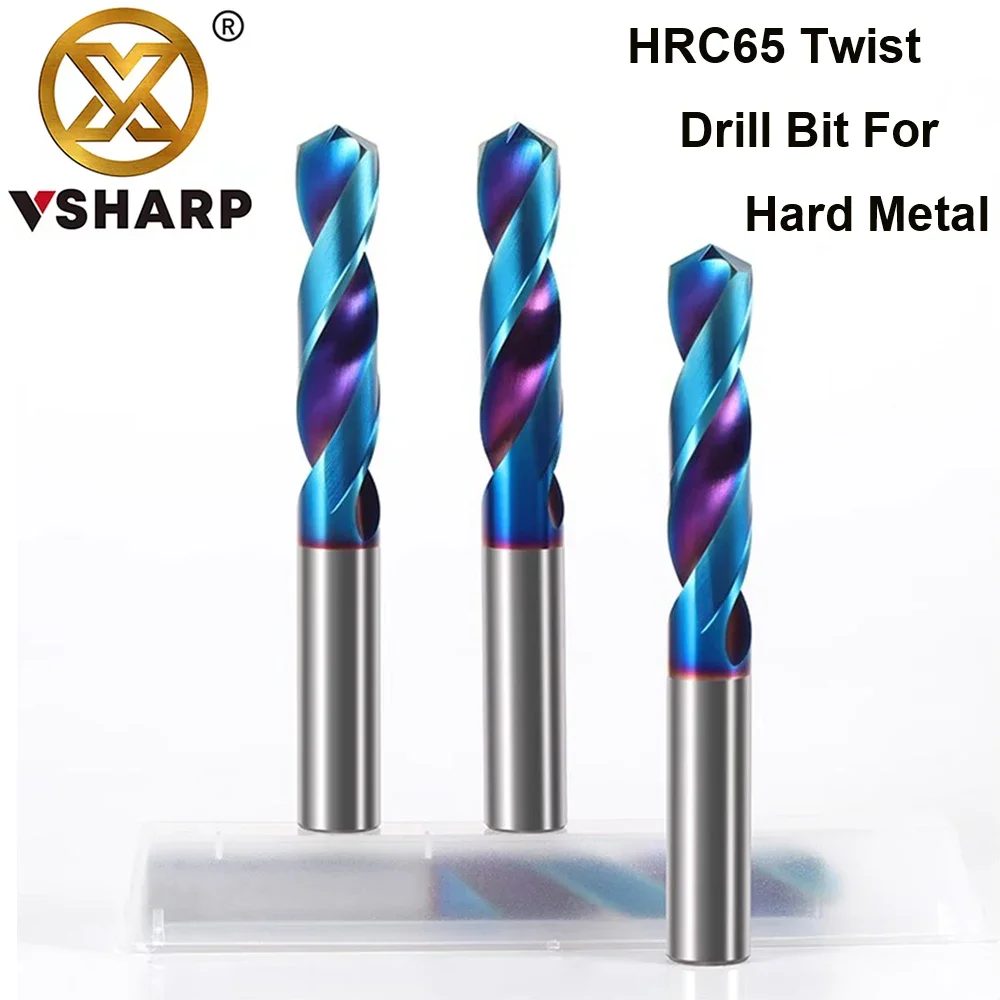 

Vsharp HRC65 Твердосплавное спиральное сверло из вольфрамовой стали Сверло с покрытием NACO4 для чугунного сплава, нержавеющей стали, алюминия